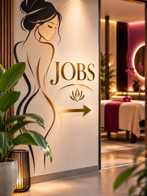 Elegantes Spa-Jobschild mit Wellnessraum